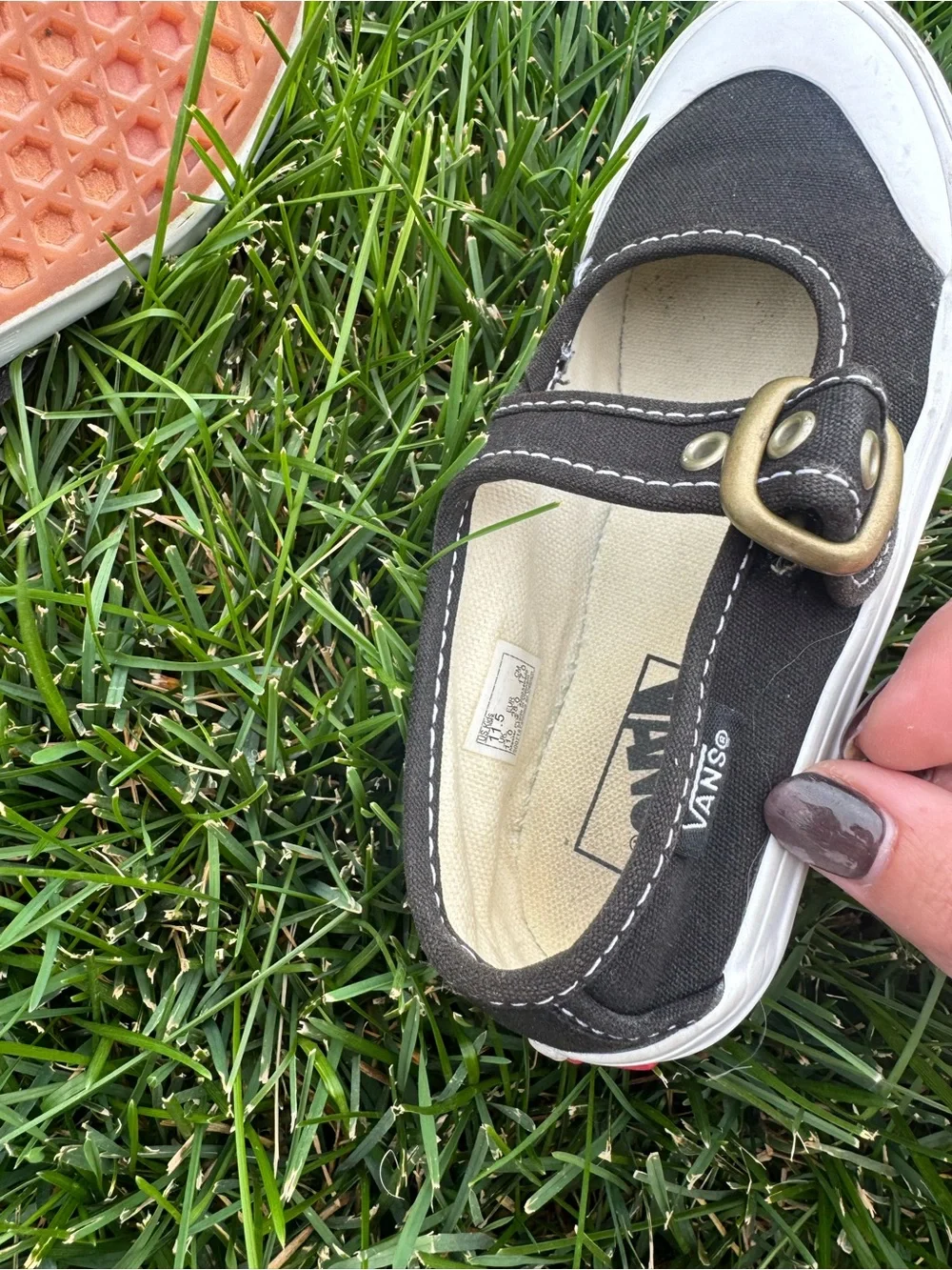 Vans Kids Mary Jane Black Canvas Buckle Shoes Size 11.5